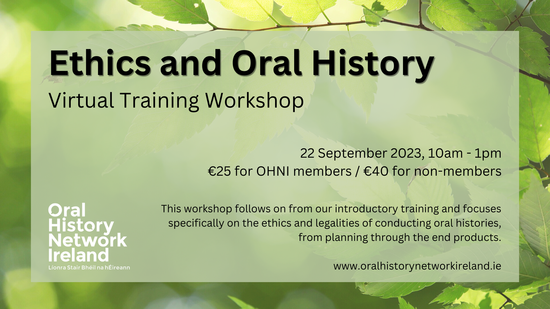 Ethics and Oral History workshop - 22 Sept 2023